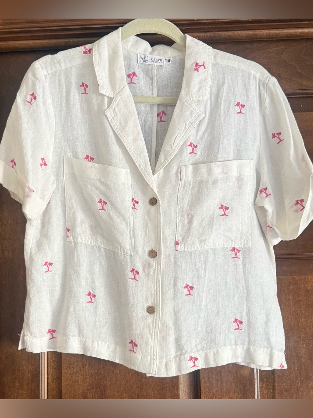 Carve Designs Palm tree linen blend blouse -Small
